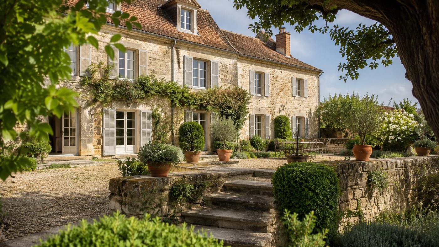 Cour intérieure d une maison ancienne en pierre