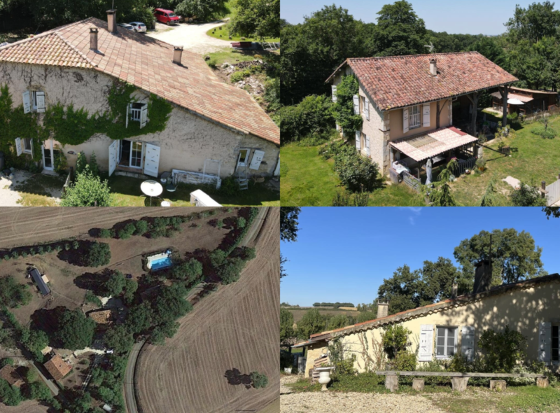 Prix en baisse ! A vendre, Gers, proche Castéra-Verduzan: Tout un hameau rural de 3 maisons en pierre sur 1,2ha avec écuries, piscine et dépendances